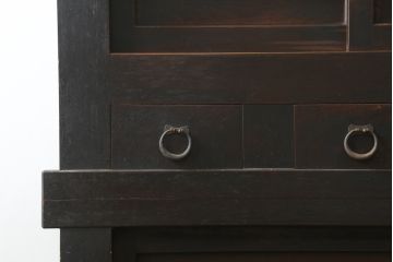 和製アンティーク　シックな雰囲気で重厚感のある六尺京水屋箪笥(水屋箪笥、収納棚、戸棚、キャビネット、食器棚)(R-076834)