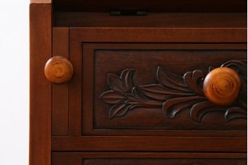和製ビンテージ　国産　職人手作り　美しい彫刻入りのライティングビューロー(簿記机、ワークデスク、サイドチェスト、在宅用、在宅ワーク用、ヴィンテージ)(R-076845)