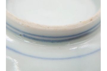 江戸期　古伊万里　染付　鶴亀図　輪花皿　約11cm　3.6寸　縁起の良い図柄が描かれた変形皿4枚セット(小皿、豆皿、和皿、和食器、三寸六分)(R-076851)