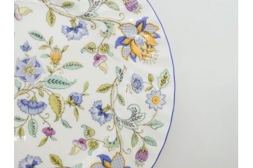 イギリス　MINTON(ミントン)　HADDON HALL(ハドンホール)　ブルー・グリーン　華やかな色彩が目を惹くコーヒーカップ&ソーサー5客&プレートセット(BONE CHINA、ボーンチャイナ、C&S、洋食器、英国)(R-076852)