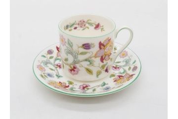 イギリス　MINTON(ミントン)　HADDON HALL(ハドンホール)　ブルー・グリーン　華やかな色彩が目を惹くコーヒーカップ&ソーサー5客&プレートセット(BONE CHINA、ボーンチャイナ、C&S、洋食器、英国)(R-076852)