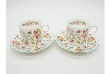 イギリス　MINTON(ミントン)　HADDON HALL(ハドンホール)　ブルー・グリーン　華やかな色彩が目を惹くコーヒーカップ&ソーサー5客&プレートセット(BONE CHINA、ボーンチャイナ、C&S、洋食器、英国)(R-076852)