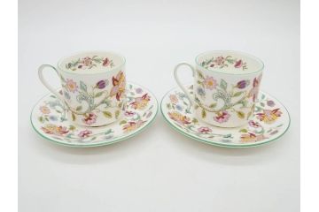 イギリス　MINTON(ミントン)　HADDON HALL(ハドンホール)　ブルー・グリーン　華やかな色彩が目を惹くコーヒーカップ&ソーサー5客&プレートセット(BONE CHINA、ボーンチャイナ、C&S、洋食器、英国)(R-076852)