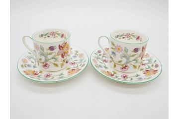 イギリス　MINTON(ミントン)　HADDON HALL(ハドンホール)　ブルー・グリーン　華やかな色彩が目を惹くコーヒーカップ&ソーサー5客&プレートセット(BONE CHINA、ボーンチャイナ、C&S、洋食器、英国)(R-076852)