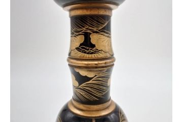 金の松の図が見事な小鼓(金蒔絵、つづみ、鼓胴、革一組2枚、調緒、横調べ、縦調べ、小締、和楽器、打楽器、雅楽、能楽)(R-076855)