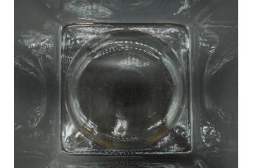 アンティーク雑貨　当時物　デッドストック　アルミ蓋　お洒落なディスプレイが叶うレトロなガラス瓶(角型、角瓶、キャニスター、ガラスビン、菓子瓶、硝子、フタ付き、小物入れ、ディスプレイ雑貨、古道具、店舗什器)(R-076858)