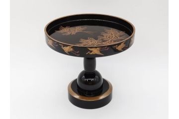 明治〜大正期　鶴松図　蒔絵　上品な和を演出する高杯(たかつき)(木製、菓子器、漆器、高月、盛器)(R-076861)