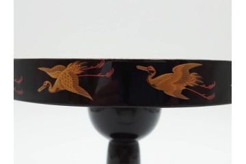 明治〜大正期　鶴松図　蒔絵　上品な和を演出する高杯(たかつき)(木製、菓子器、漆器、高月、盛器)(R-076861)