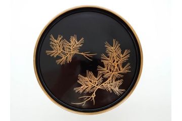 明治〜大正期　鶴松図　蒔絵　上品な和を演出する高杯(たかつき)(木製、菓子器、漆器、高月、盛器)(R-076861)