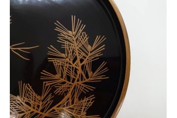 明治〜大正期　鶴松図　蒔絵　上品な和を演出する高杯(たかつき)(木製、菓子器、漆器、高月、盛器)(R-076861)