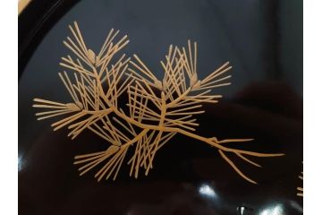 明治〜大正期　鶴松図　蒔絵　上品な和を演出する高杯(たかつき)(木製、菓子器、漆器、高月、盛器)(R-076861)