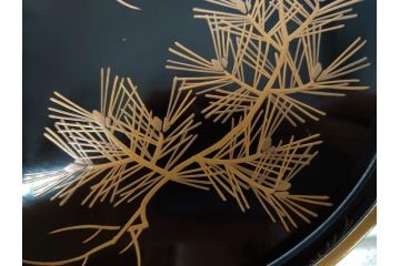 明治〜大正期　鶴松図　蒔絵　上品な和を演出する高杯(たかつき)(木製、菓子器、漆器、高月、盛器)(R-076861)