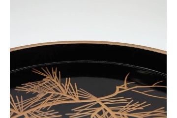 明治〜大正期　鶴松図　蒔絵　上品な和を演出する高杯(たかつき)(木製、菓子器、漆器、高月、盛器)(R-076861)