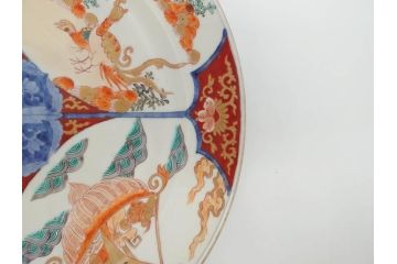 江戸後期　大明成化年製　色絵　染付　1尺　約31cm　宝船・寿・鳳凰図　華やかな色使いが素敵な大皿(尺皿、和皿、和食器、一尺)(R-076864)