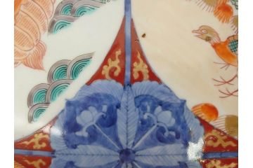 江戸後期　大明成化年製　色絵　染付　1尺　約31cm　宝船・寿・鳳凰図　華やかな色使いが素敵な大皿(尺皿、和皿、和食器、一尺)(R-076864)