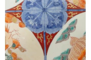 江戸後期　大明成化年製　色絵　染付　1尺　約31cm　宝船・寿・鳳凰図　華やかな色使いが素敵な大皿(尺皿、和皿、和食器、一尺)(R-076864)