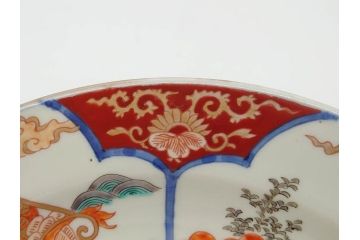 江戸後期　大明成化年製　色絵　染付　1尺　約31cm　宝船・寿・鳳凰図　華やかな色使いが素敵な大皿(尺皿、和皿、和食器、一尺)(R-076864)