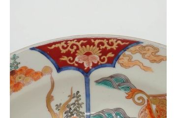 江戸後期　大明成化年製　色絵　染付　1尺　約31cm　宝船・寿・鳳凰図　華やかな色使いが素敵な大皿(尺皿、和皿、和食器、一尺)(R-076864)