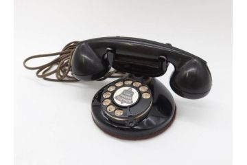 アメリカ　LONG DISTANCE TELEPHONE　レトロなデザインがお洒落なダイヤル式黒電話(電話機、USA、テレフォン)(R-076869)