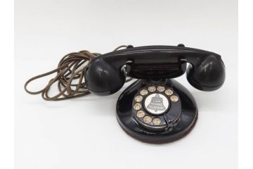 アメリカ　LONG DISTANCE TELEPHONE　レトロなデザインがお洒落なダイヤル式黒電話(電話機、USA、テレフォン)(R-076869)