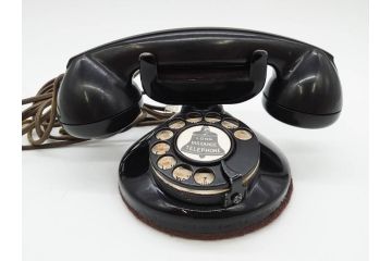 アメリカ　LONG DISTANCE TELEPHONE　レトロなデザインがお洒落なダイヤル式黒電話(電話機、USA、テレフォン)(R-076869)