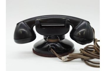 アメリカ　LONG DISTANCE TELEPHONE　レトロなデザインがお洒落なダイヤル式黒電話(電話機、USA、テレフォン)(R-076869)