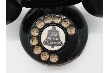 アメリカ　LONG DISTANCE TELEPHONE　レトロなデザインがお洒落なダイヤル式黒電話(電話機、USA、テレフォン)(R-076869)