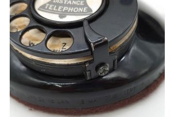 アメリカ　LONG DISTANCE TELEPHONE　レトロなデザインがお洒落なダイヤル式黒電話(電話機、USA、テレフォン)(R-076869)