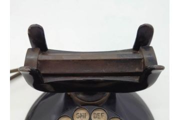 アメリカ　LONG DISTANCE TELEPHONE　レトロなデザインがお洒落なダイヤル式黒電話(電話機、USA、テレフォン)(R-076869)