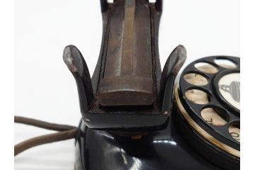 アメリカ　LONG DISTANCE TELEPHONE　レトロなデザインがお洒落なダイヤル式黒電話(電話機、USA、テレフォン)(R-076869)