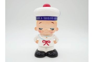 内藤ルネ(RUNE)　ルネの陶器　レトロでかわいい貯金箱3点セット(I AM A SAILOR-BOY、I LOVE PARIS、置物、陶器人形、コインバンク)(R-076870)