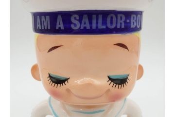 内藤ルネ(RUNE)　ルネの陶器　レトロでかわいい貯金箱3点セット(I AM A SAILOR-BOY、I LOVE PARIS、置物、陶器人形、コインバンク)(R-076870)