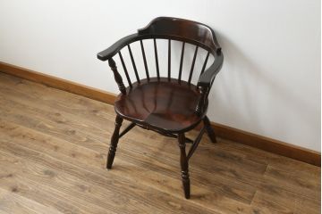 和製ビンテージ　松本民芸家具　#91型　落ち着きのある大人カフェ風インテリアが叶うキャプテンチェア(アームチェア、板座チェア、ダイニングチェア、椅子、イス、ヴィンテージ)(定価約13万円)(R-076880)