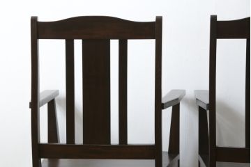和製ビンテージ　軽井沢彫り　和モダンな佇まいが魅力的な低座アームチェア2脚セット(板座チェア、ダイニングチェア、低座椅子、低座イス、ヴィンテージ)(R-076881)
