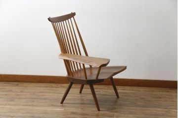和製ヴィンテージ　小田急ハルク購入　ジョージナカシマ　LOUNGE ARM(ラウンジアーム)　One Arm(ワンアーム、片肘)　CN103　当時のパンフレット付き!!モダンに洗練された右アーム付きラウンジチェア(ジョージ・ナカシマ、アームチェア、イス、椅子、板座チェア、ビンテージ)(R-076882)