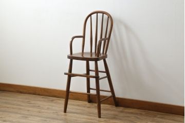 イギリスアンティーク　エルム材　バーチ材　シンプルなデザインが魅力的なチャイルドチェア(キッズチェア、アームチェア、ダイニングチェア、板座チェア、ベビーチェア、こども椅子、子どもイス)(R-076888)