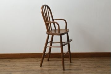 イギリスアンティーク　エルム材　バーチ材　シンプルなデザインが魅力的なチャイルドチェア(キッズチェア、アームチェア、ダイニングチェア、板座チェア、ベビーチェア、こども椅子、子どもイス)(R-076888)