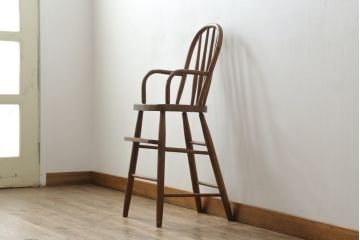 イギリスアンティーク　エルム材　バーチ材　シンプルなデザインが魅力的なチャイルドチェア(キッズチェア、アームチェア、ダイニングチェア、板座チェア、ベビーチェア、こども椅子、子どもイス)(R-076888)