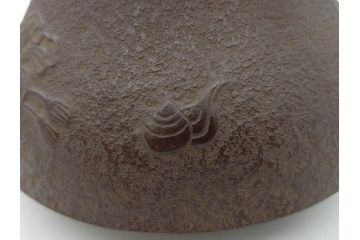 未使用品　戦前　寿　巾着　巻物　南部鴻栄堂　縁起物のモチーフが魅力的な鉄瓶(湯沸、湯瓶、茶道具、茶器)(R-076898)