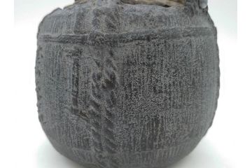 戦前　大正期　釜師　高木治良兵衛　俵形　復生文字　職人技が光る!俵を繊細に表現した鉄瓶(湯沸、湯瓶、茶道具、茶器、共箱付き、木治良兵衛)(R-076899)