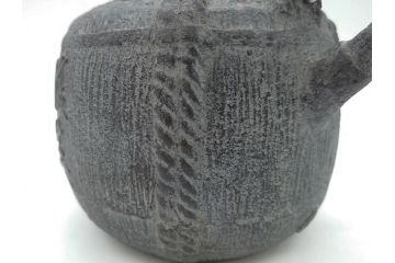 戦前　大正期　釜師　高木治良兵衛　俵形　復生文字　職人技が光る!俵を繊細に表現した鉄瓶(湯沸、湯瓶、茶道具、茶器、共箱付き、木治良兵衛)(R-076899)