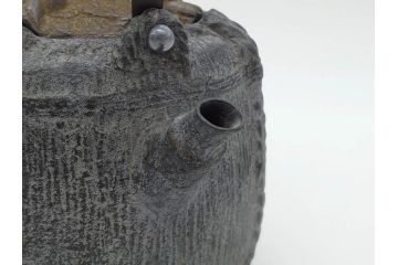 戦前　大正期　釜師　高木治良兵衛　俵形　復生文字　職人技が光る!俵を繊細に表現した鉄瓶(湯沸、湯瓶、茶道具、茶器、共箱付き、木治良兵衛)(R-076899)