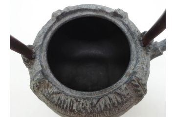 戦前　大正期　釜師　高木治良兵衛　俵形　復生文字　職人技が光る!俵を繊細に表現した鉄瓶(湯沸、湯瓶、茶道具、茶器、共箱付き、木治良兵衛)(R-076899)
