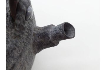 戦前　大正期　釜師　高木治良兵衛　俵形　復生文字　職人技が光る!俵を繊細に表現した鉄瓶(湯沸、湯瓶、茶道具、茶器、共箱付き、木治良兵衛)(R-076899)