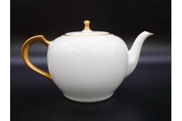大倉陶園(OKURA、OAC)　オールド大倉　ゴールドライン　シンプルな中にも気品が溢れるティーポット&シュガーポット&クリーマー3点セット(ミルクジャー、ミルクポット、ボンボン入れ、洋食器、白磁、金彩)(R-076904)
