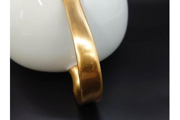 大倉陶園(OKURA、OAC)　オールド大倉　ゴールドライン　シンプルな中にも気品が溢れるティーポット&シュガーポット&クリーマー3点セット(ミルクジャー、ミルクポット、ボンボン入れ、洋食器、白磁、金彩)(R-076904)