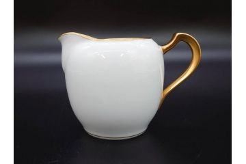 大倉陶園(OKURA、OAC)　オールド大倉　ゴールドライン　シンプルな中にも気品が溢れるティーポット&シュガーポット&クリーマー3点セット(ミルクジャー、ミルクポット、ボンボン入れ、洋食器、白磁、金彩)(R-076904)