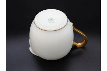 大倉陶園(OKURA、OAC)　オールド大倉　ゴールドライン　シンプルな中にも気品が溢れるティーポット&シュガーポット&クリーマー3点セット(ミルクジャー、ミルクポット、ボンボン入れ、洋食器、白磁、金彩)(R-076904)