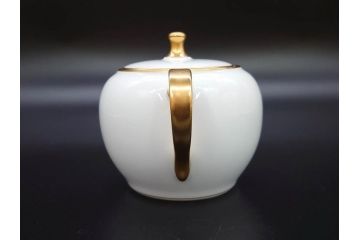 大倉陶園(OKURA、OAC)　オールド大倉　ゴールドライン　シンプルな中にも気品が溢れるティーポット&シュガーポット&クリーマー3点セット(ミルクジャー、ミルクポット、ボンボン入れ、洋食器、白磁、金彩)(R-076904)