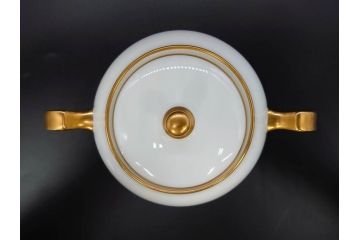大倉陶園(OKURA、OAC)　オールド大倉　ゴールドライン　シンプルな中にも気品が溢れるティーポット&シュガーポット&クリーマー3点セット(ミルクジャー、ミルクポット、ボンボン入れ、洋食器、白磁、金彩)(R-076904)